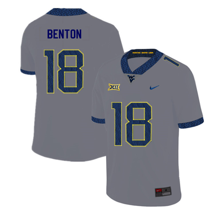 NCAA Men's Charlie Benton West Virginia Mountaineers Gray #18 Nike Stitched Football College 2019 Authentic Jersey YL23R35XD